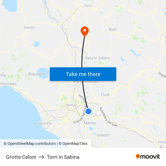 Grotte Celoni to Torri In Sabina map