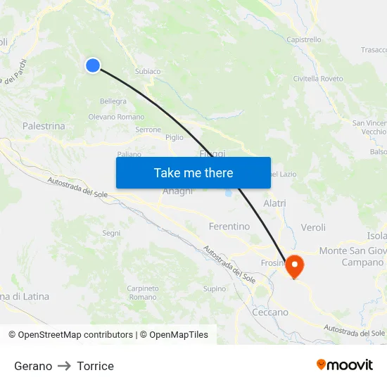 Gerano to Torrice map
