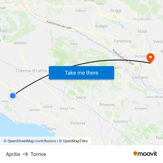 Aprilia to Torrice map