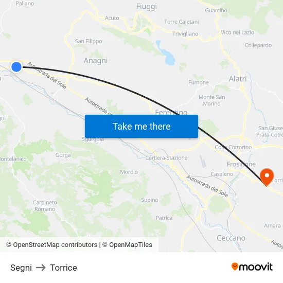 Segni to Torrice map