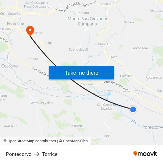 Pontecorvo to Torrice map