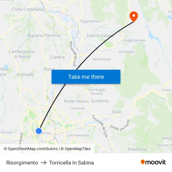 Risorgimento to Torricella In Sabina map