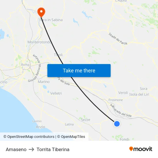 Amaseno to Torrita Tiberina map