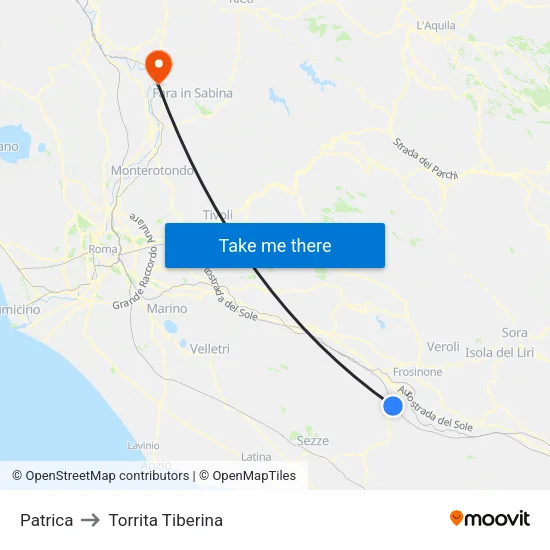 Patrica to Torrita Tiberina map