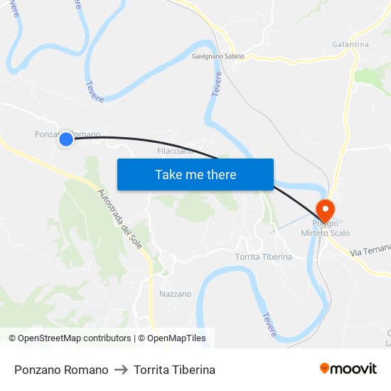 Ponzano Romano to Torrita Tiberina map