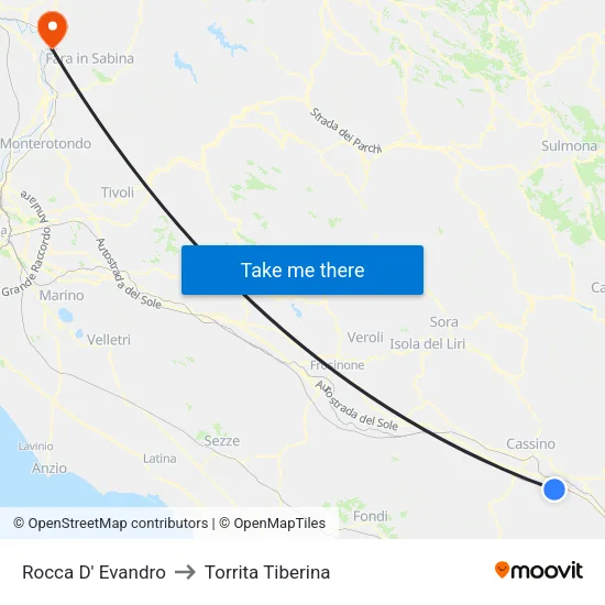 Rocca D' Evandro to Torrita Tiberina map