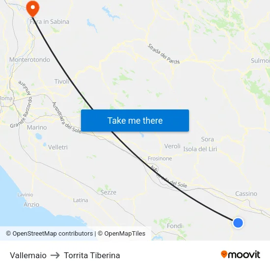 Vallemaio to Torrita Tiberina map