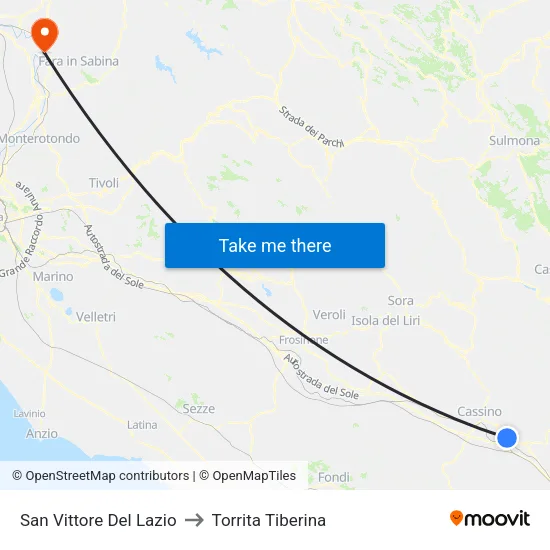 San Vittore Del Lazio to Torrita Tiberina map