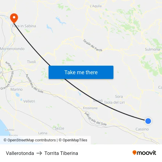 Vallerotonda to Torrita Tiberina map