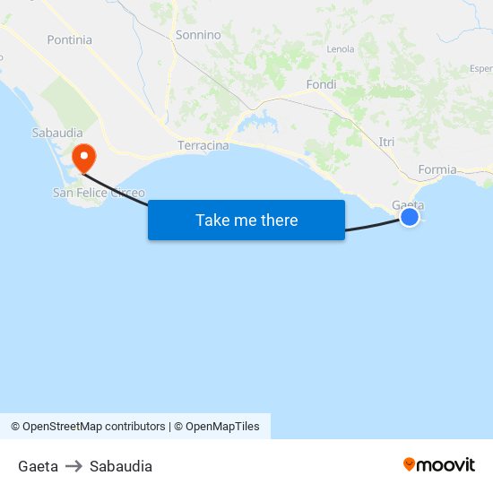 Gaeta to Sabaudia map