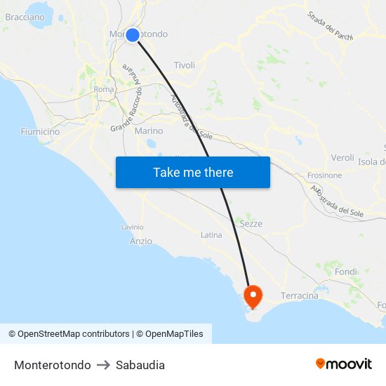 Monterotondo to Sabaudia map