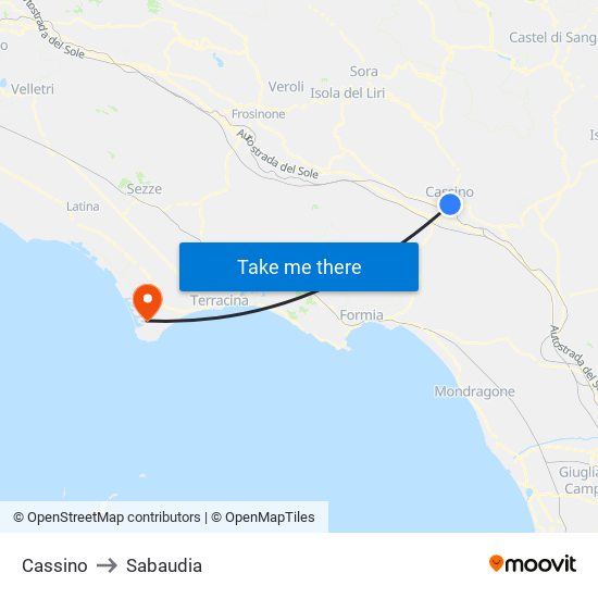 Cassino to Sabaudia map