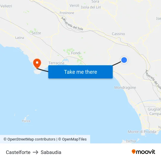 Castelforte to Sabaudia map