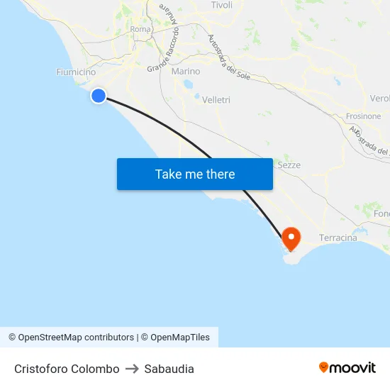 Cristoforo Colombo to Sabaudia map