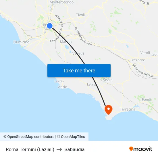 Roma Termini (Laziali) to Sabaudia map