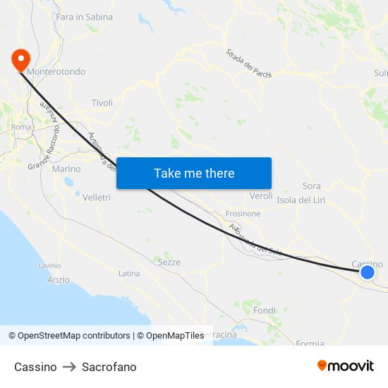 Cassino to Sacrofano map