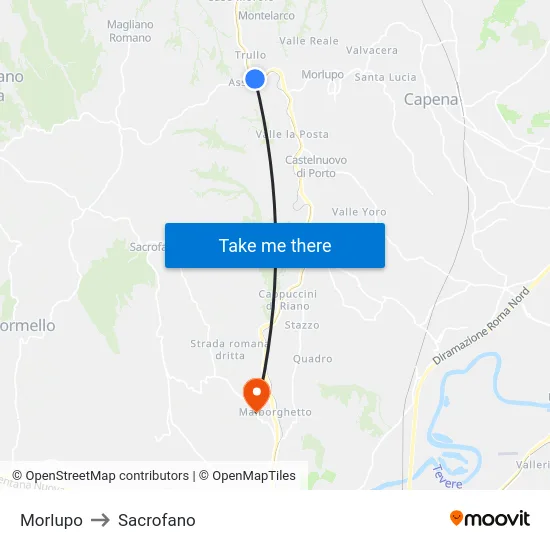 Morlupo to Sacrofano map