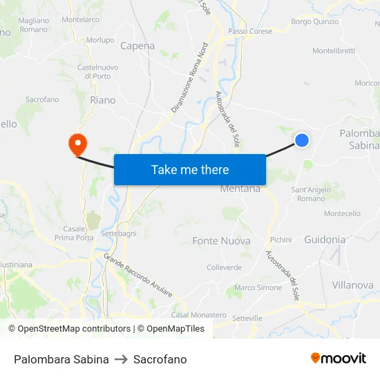 Palombara Sabina to Sacrofano map