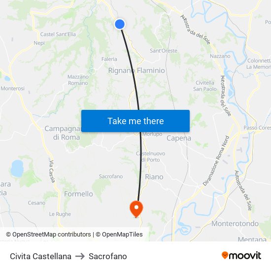 Civita Castellana to Sacrofano map