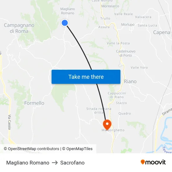 Magliano Romano to Sacrofano map
