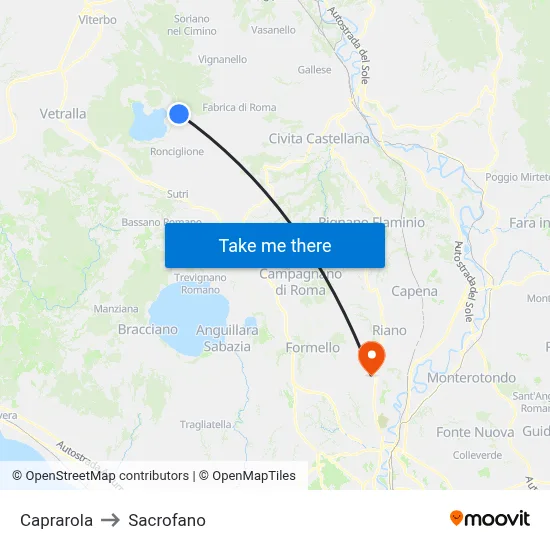 Caprarola to Sacrofano map