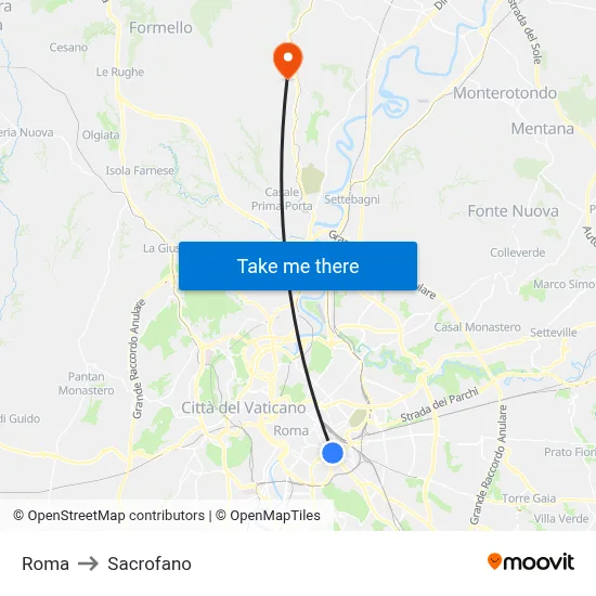 Roma to Sacrofano map