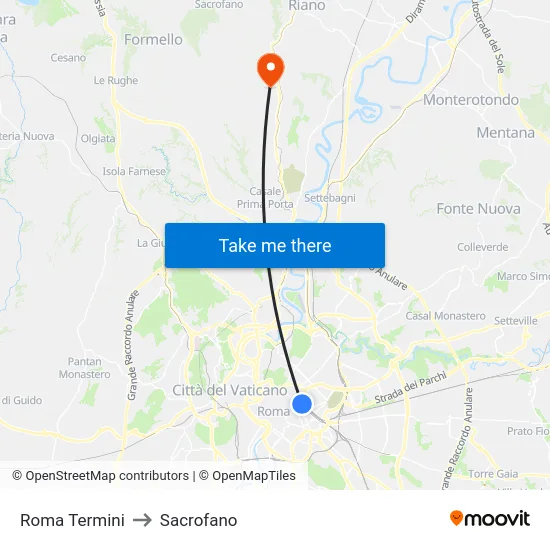 Roma Termini to Sacrofano map