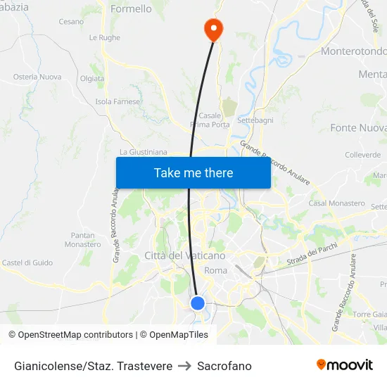 Gianicolense/Trastevere Station to Sacrofano map