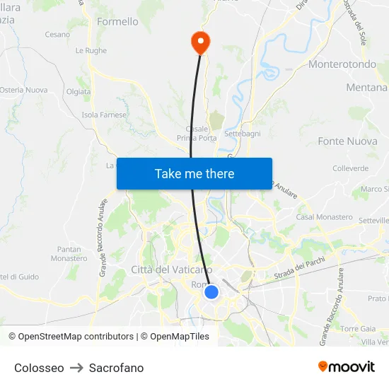 Colosseo to Sacrofano map
