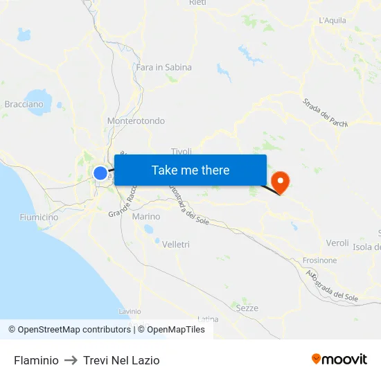 Flaminio to Trevi Nel Lazio map