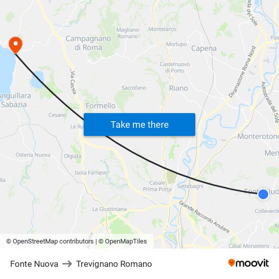 Fonte Nuova to Trevignano Romano map