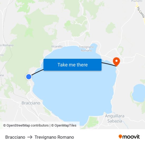 Bracciano to Trevignano Romano map