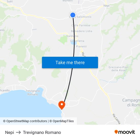 Nepi to Trevignano Romano map