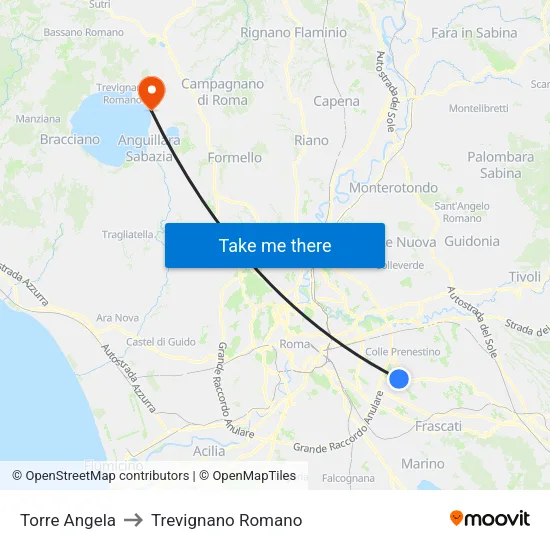 Torre Angela to Trevignano Romano map