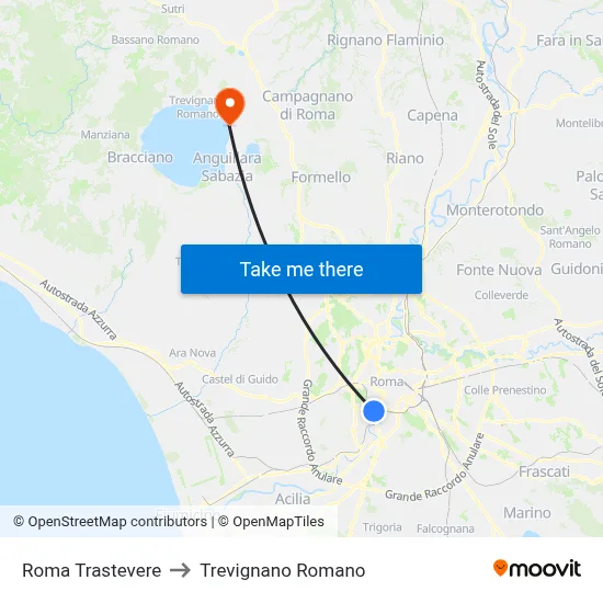Roma Trastevere to Trevignano Romano map