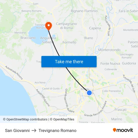 San Giovanni to Trevignano Romano map