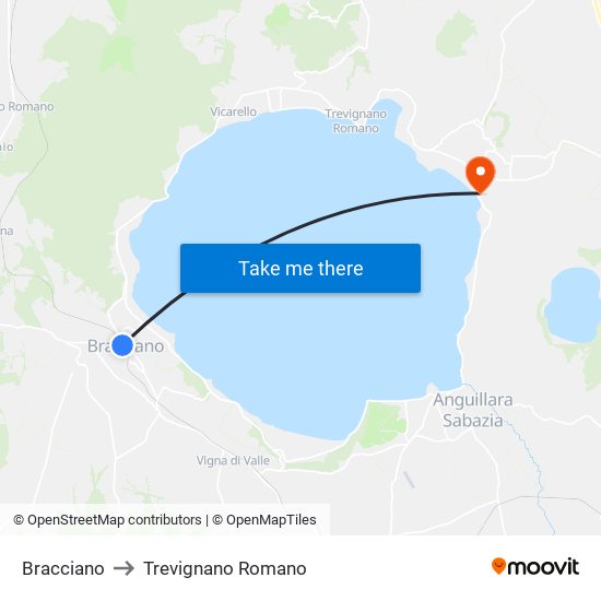 Bracciano to Trevignano Romano map