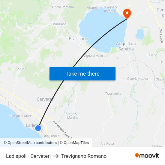 Ladispoli - Cerveteri to Trevignano Romano map