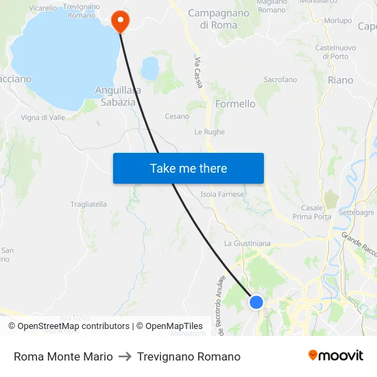 Roma Monte Mario to Trevignano Romano map