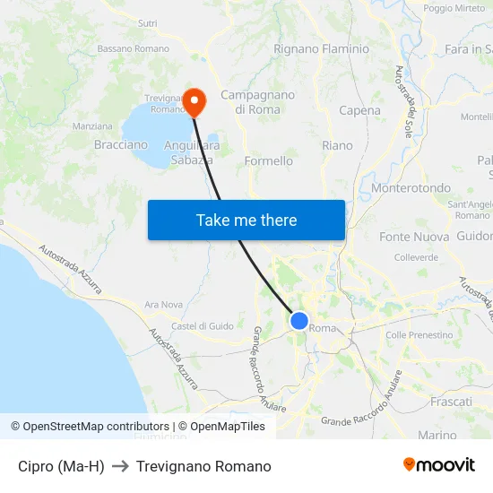 Cipro (Ma-H) to Trevignano Romano map