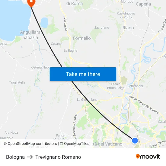 Bologna to Trevignano Romano map