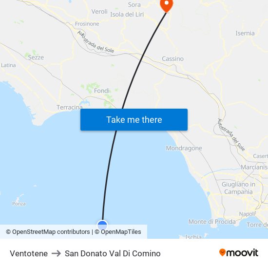 Ventotene to San Donato Val Di Comino map