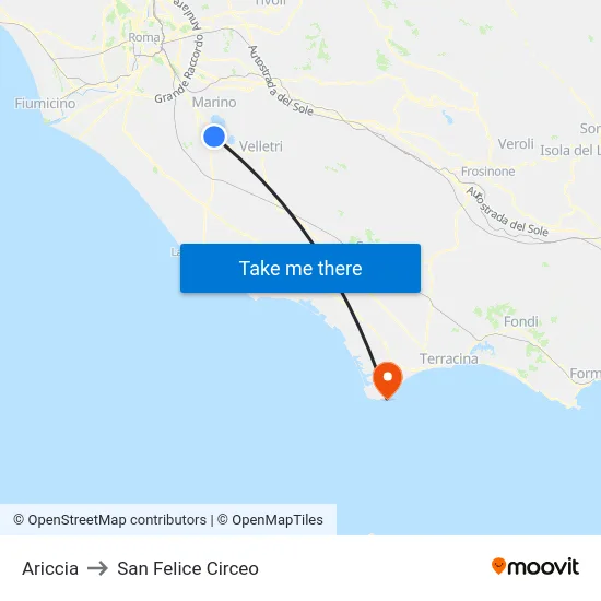 Ariccia to San Felice Circeo map