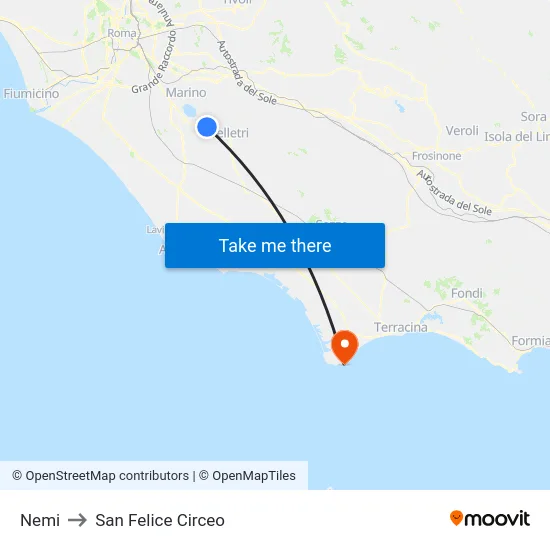 Nemi to San Felice Circeo map