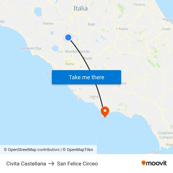 Civita Castellana to San Felice Circeo map