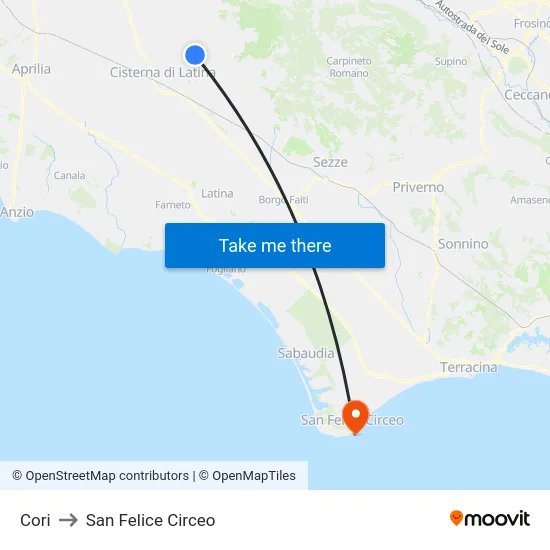 Cori to San Felice Circeo map