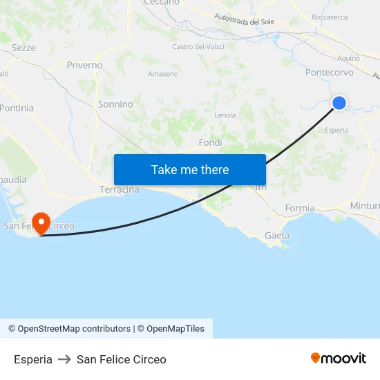 Esperia to San Felice Circeo map