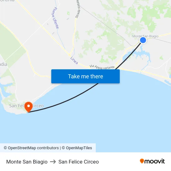 Monte San Biagio to San Felice Circeo map