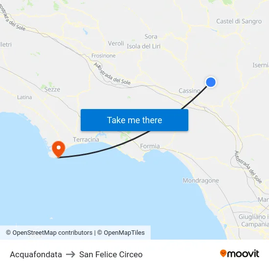 Acquafondata to San Felice Circeo map