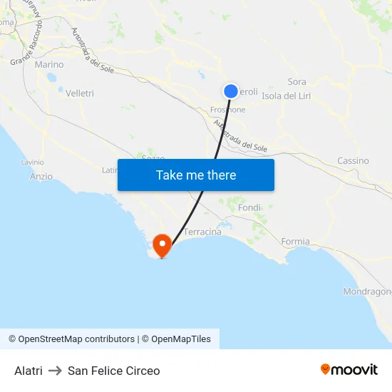 Alatri to San Felice Circeo map
